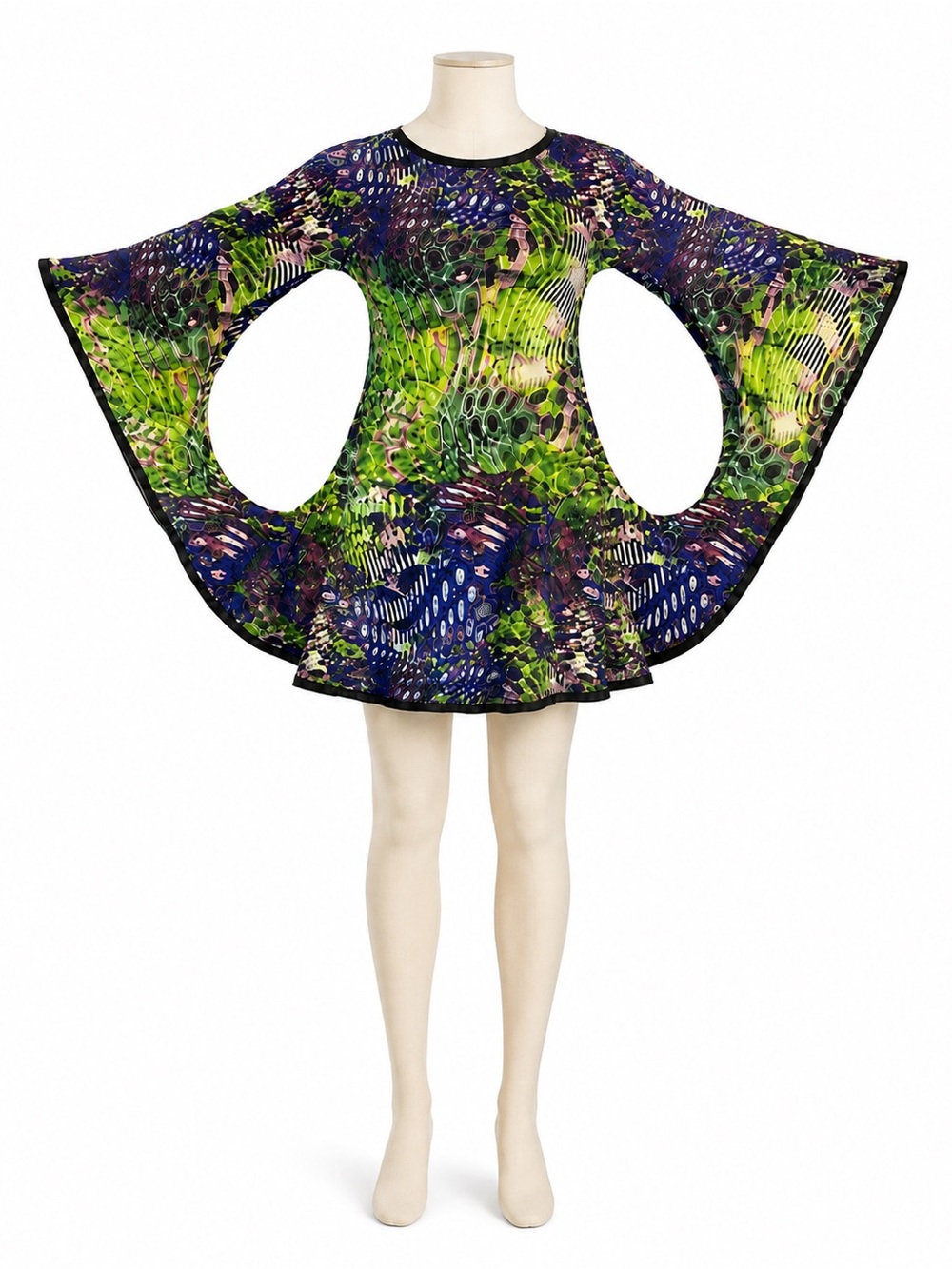 SOHUNG DESIGN, Size L, Circle Cutout, Batwing, Tunic, Handmade NYC, Abstract 💜💚💫
